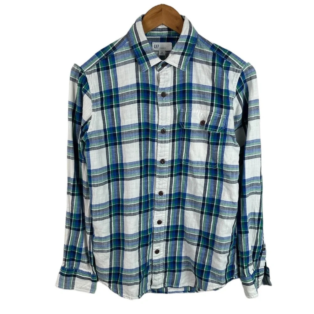 BF1050 Mens Gap Brand Standard Fit Plaid Flannel Button Down Shirt XS